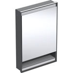 Armario con espejo Geberit ONE con nicho y ComfortLight, con una puerta, montaje empotrado, 90 cm de altura: B=60cm, Negro mate / Aluminio con pintura polvo al horno, Puerta=Lado de fijación a la derecha